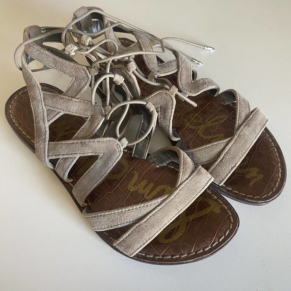 Sam Edelman GEMMA Sandal Caged Gray Suede Gladiator Strappy Flat Open 5.5 - Picture 2 of 7